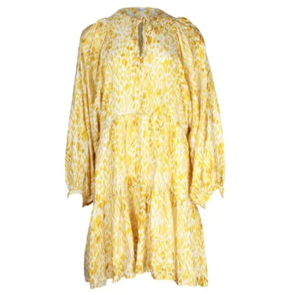 ANINE BING Madison Tiered Leopard Printed Silk Blend Long Sleeve Mini Dress M - Picture 2 of 9